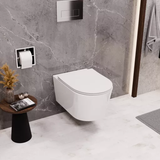 HD Noa Glossy White perem nélküli mély öblítésű ovális fali WC tető nélkül