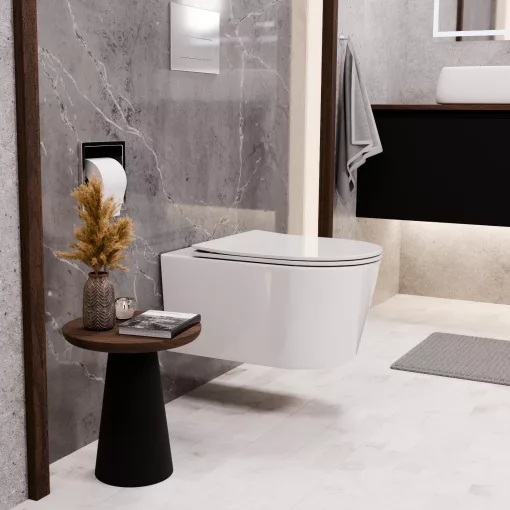 HD Noa Glossy White perem nélküli mély öblítésű ovális fali WC tető nélkül