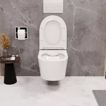 HD Noa Glossy White perem nélküli mély öblítésű ovális fali WC tető nélkül