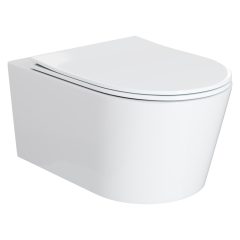  HD Noa Glossy White perem nélküli mély öblítésű íves fali WC slim "P" tetővel és fényes króm zsanérral