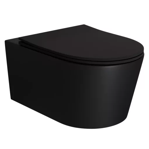 HD Noa Matt Black perem nélküli mély öblítésű matt fekete fali WC tető nélkül