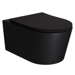   HD Noa Matt Black perem nélküli mély öblítésű íves fali WC slim "P" tetővel és matt fekete zsanérral