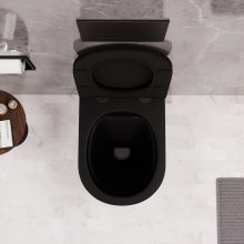 HD Noa Matt Black perem nélküli mély öblítésű íves fali WC slim "P" tetővel és matt fekete zsanérral