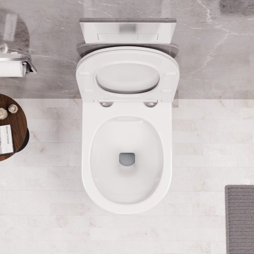 HD Noa Glossy White perem nélküli mély öblítésű íves fali WC slim "P" tetővel és fényes króm zsanérral