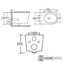 HD Noa Glossy White perem nélküli mély öblítésű íves fali WC slim "P" tetővel és fényes króm zsanérral