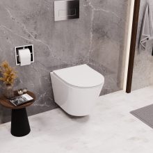 HD Madrid Glossy White perem nélküli mély öblítésű íves fali WC tető nélkül