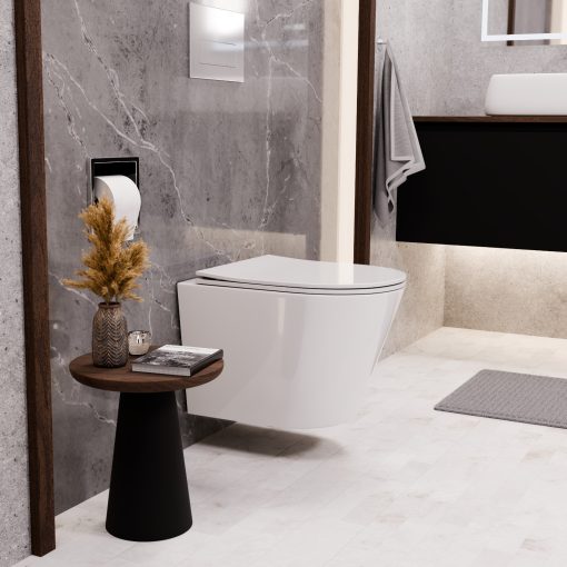 HD Madrid Glossy White perem nélküli mély öblítésű íves fali WC tető nélkül