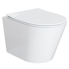   HD Madrid Glossy White perem nélküli mély öblítésű íves fali WC slim "P" tetővel és fényes króm zsanérral