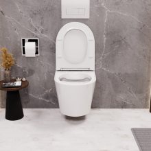 HD Madrid Glossy White perem nélküli mély öblítésű íves fali WC slim "P" tetővel és fényes króm zsanérral