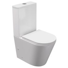 HD Dream Glossy White perem nélküli mély öblítésű íves monoblokkos WC hátsó kifolyású slim "A" tetővel és fényes króm kiegészítőkkel + tartály