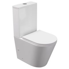   HD Dream Glossy White perem nélküli mély öblítésű íves monoblokkos WC hátsó kifolyású slim "A" tetővel és fényes króm kiegészítőkkel + tartály