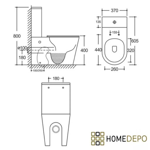 HD Dream Matt Black perem nélküli mély öblítésű íves fekete monoblokkos WC hátsó kifolyású tető nélkül + tartály