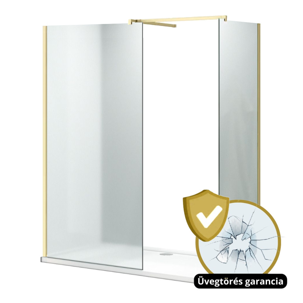 HD Arlo Matt Gold Kombi Walk-In zuhanyfal, 70x80 cm, 8 mm vastag vízlepergető biztonsági matt üveggel, 200 cm magas, arany profillal és távtartóval