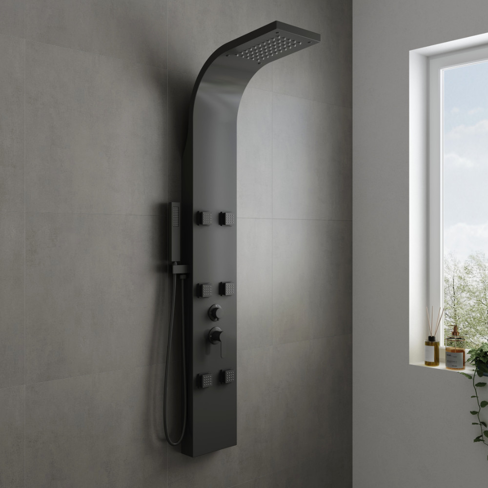 HD Orion Black 20x165 fekete hidromasszázs zuhanypanel, rozsdamentes acél