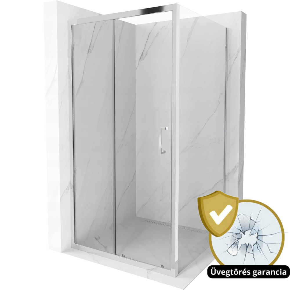HD Paris 120x90 aszimmetrikus szögletes tolóajtós zuhanykabin 6 mm vastag vízlepergető biztonsági üveggel, krómozott elemekkel, 195 cm magas