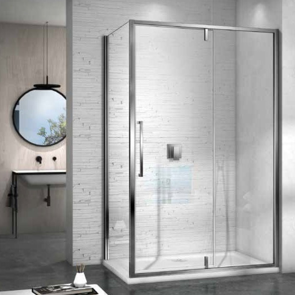 AQUATREND Pivot EXC-12 120x90 aszimmetrikus szögletes nyílóajtós zuhanykabin 6 mm vastag vízlepergető biztonsági üveggel, krómozott elemekkel, 190 cm magas