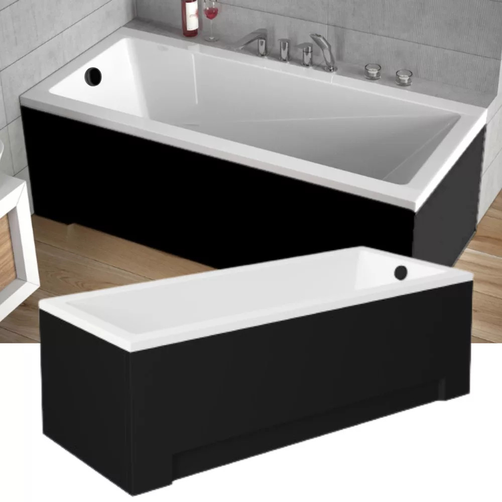 Besco MODERN Black 170x70 egyenes akril kád lábbal és matt fekete előlappal