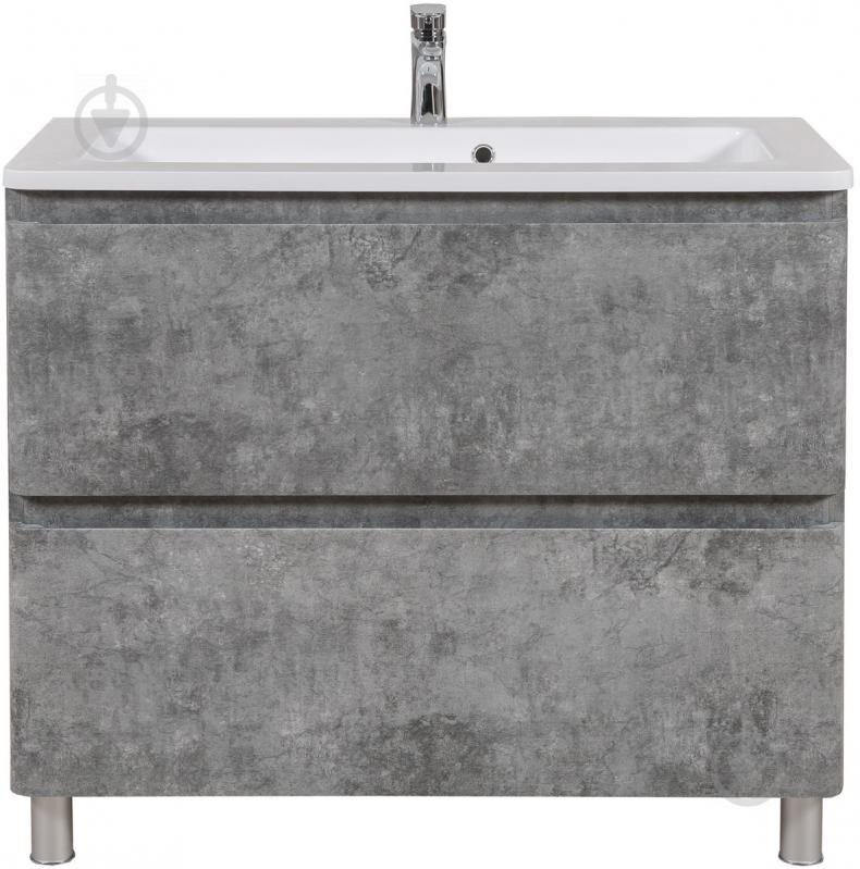 ACCENT cementszürke 100 cm széles 2 fiókos álló fürdőszobai alsószekrény lekerekített sarkú öntött márvány mosdóval és önbehúzó fiókrendszerrel