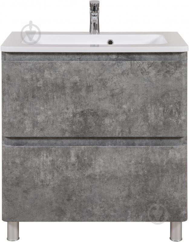 ACCENT cementszürke 80 cm széles 2 fiókos álló fürdőszobai mosdószekrény lekerekített sarkú öntött márvány mosdóval és önbehúzó fiókrendszerrel